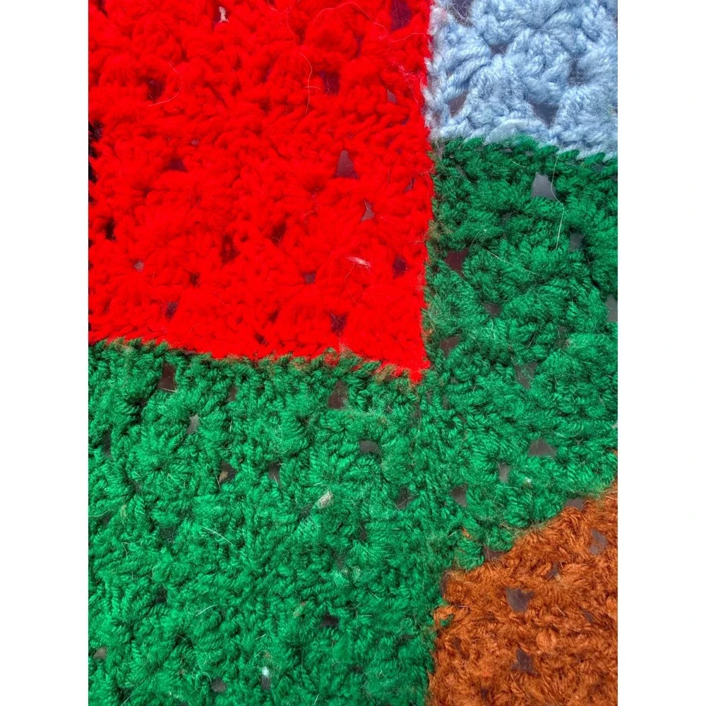 Handmade Crochet Dog Afghan Blanket Red Doghouse Bone Puppy Throw Green Blue